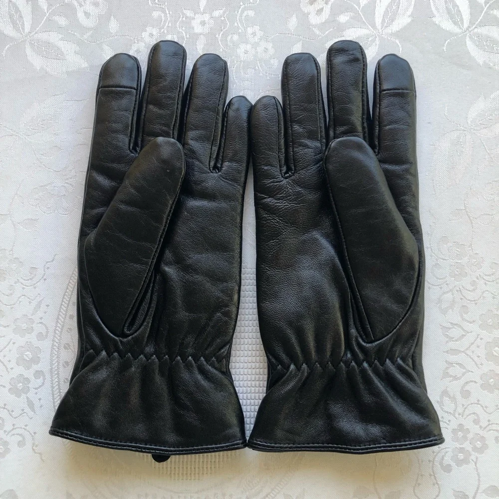 Lambskin Black Leather Gloves Women’s Size XL Slim-Fit Soft Fuzzy Inner Lining